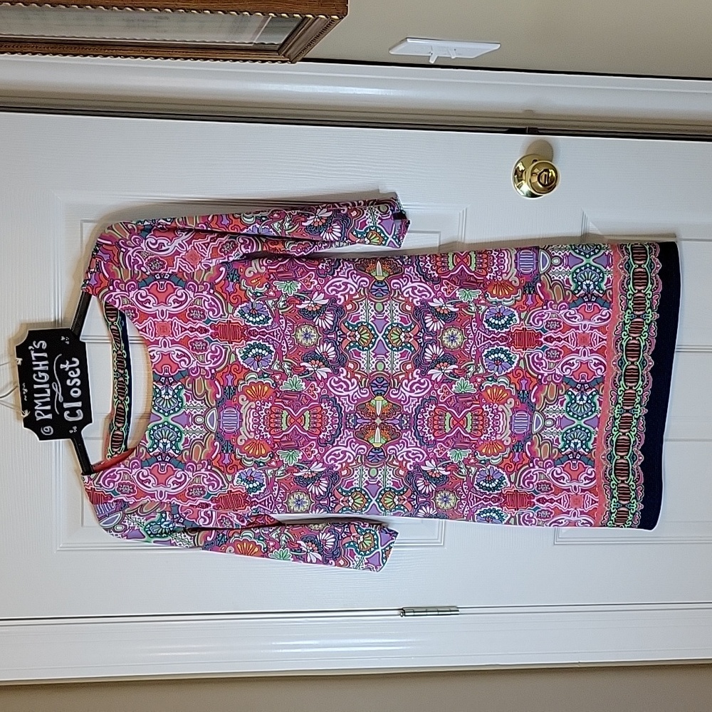 Laundry by Shelli Segal Small Tunic Pink Green Black Long Sleeve